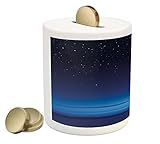 Night Piggy Bank by Ambesonne、月と星over Santa Barbaraチャネルinfinity Foggy Pacific Ocean、印刷セラミックコイン銀行お金ボッ