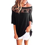 BOBORA ブラウス トップス シャツ レース 刺繍 切り替え セクシー 肩出し オフショルダー tシャツ カットソー 丸首 半袖 ゆったり エレガント