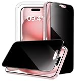 JETech iPhone 15 6.1インチ用 360度プライバシーフィルム 4方向覗き見防止 強化ガラス製 ガイド枠付き 2枚セット