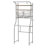 洗濯機ラック　（色：ブラウン）　洗濯物を入れることができる、便利なスチールカゴ２個付き