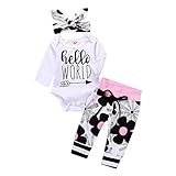 (プタス) Putars 幼児ガールズボーイズ長袖レター花プリントロンパー+パンツ+ヘッドバンド 6ヶ月-24ヶ月