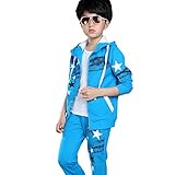 [FERE8890] ボーイズ パーカー ジャケット ズボン 2点セット 星柄 スーツ ジッパー 3色を選べる 男の子 運動服 運動会 パーティー プレゼント ブルー 170# 適合身長約165CM