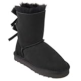 モモ グロウ 幼児/キッズ用「アイリス」小さなリボン付きシアリング ブーツ ブラック 米国幼児用サイズ9 (インポート)