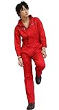 つなぎ メンズ おしゃれ 作業着 長袖 ツナギ 作業服 レディース 男女兼用 RED（赤） LL