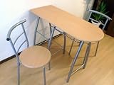 2人用カウンターテーブル3点セット　110cm幅　ナチュラル チェア2脚付き　シルバーパイプ