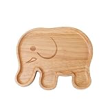 Geeklife Rubber Wood Baby Plate - Cute Elephant Natural Wood Dishes for Kids by Geeklife