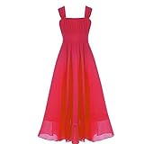 Candykids 子供/ジュニア用 シフォン ハイウィストお姫様ロングドレス フォーマルウェア 発表会 結婚式 入園式 演奏会 花嫁介添人 七五三 卒業式 (120cm, レッド)