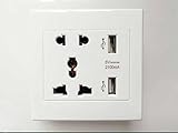 E-Bro White 2 AC Outlet Wall Charger Socket Station Mount with Dual USB Charging Port Wall Charger 5