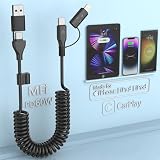 【60W】4in1 充電ケーブル 巻き取り iPhone 充電ケーブル タイプC 60WPD対応 急速充電 1.5m Carplay 高速データ転送 Type C to Type C USB C ライトニングケーブル iPhone/MacBook Pro/iPad/Surface Pro/Asus/Google Pixel/Galaxy対応-ブラック