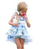 (ササレルン) Sasarelun　子供服　女の子　上下セット　セットアップ２点（トップス＋パンツ）　蝶結び付き　レース　肩フリル　チェック柄　可愛い　夏　　ブルーチェック　110/4ー5歳