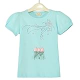 子供服 女の子 半袖 Ｔシャツ 女児 トップス 無地 ブラウス 可愛い ガールズ 通園 ルームウエア カジュアル (ライトブルー（小花）, 140)