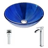 Menoシリーズのdeco-glass Lustrousブルーwithキーでシンク蛇口ポリッシュクローム