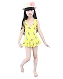 [FERE8890] ガールズ 水着 夏 連体水着 ワンピース スイムウェア 露背 可愛い チョッキ水着 プリント ファッション イエロー XXXL