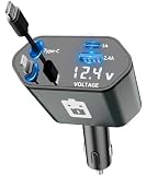 車 充電器【120W急速充電・巻き取り式】 シガーソケット 車じゅう電気スマホ用 Type-C100W/Lightning20W 4台同時に充電 iPhone16/15/14/13/12, AQUOS,sense8 R8,Xperia,Galaxy S22/S21 Ultra, iPadに対応 LED表示電圧 DC12/24V車対応 (青)