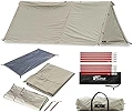 FIELDOOR パップテント450 【TC カーキ】 & アルミテントポール & グランドシート ＆ サイドシート左右2枚セット ＆ 前幕 ワイド 横幅450cm ポリコットン 二又ポール インナーテント付属 吊り下げ式 二分割 スカート付 ミリタリー ソロキャンプ ソロテント 焚火 難燃 遮光 撥水