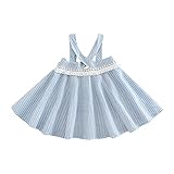 菲服 子供服 女の子 水色 刺繍 縞模様 ストラップ タッセル ドレス（80-130CM) (110)