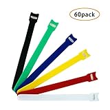 Pack of 60, Microfiber Cloth 6-Inch Cable Straps Hook and Loop Reusable Fastening Cable Ties, Multic