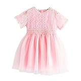 Tovadoo ドレス　ワンピース　レース 花刺繍　チュールスカート　半袖　可愛い　おしゃれ　フォーマル　カジュアル　プリンセス お姫様　子供の日　発表会　結婚式 パーティー　キッズ　女の子　ベビーガ