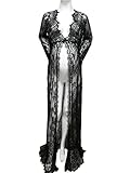 hopeverlマタニティレースガウンフロント分割写真撮影プロップドレス長袖マキシレースDresse水着ビキニカバーアップ カラー: ブラック