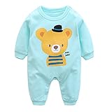 エルフ ベビー(Fairy Baby)新生児服 カバーオールロンパース 長袖 四季兼用 可愛いクマ柄 ミント色 80