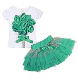Nice Days（ナイス　ディズ）　夏ベビー服　　可愛い女の子花スーツ　Tシャツ+スカート　2点セット (90, グリーン)