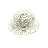 LeafIn キッズハット ベビー帽子 レース素材 蝶結び リボン付き レース リボン 紫外線対策 UVcut帽子 サファリハット チューリップハット (52cm, ホワイト)