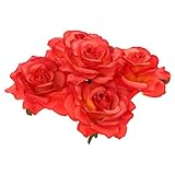 Perfeclan 美しい　人工ローズ　花頭　DIY　花束　ブーケ　コサージュ　手首の花　衣装のインテリア　ウェディング　装飾花　ギフト　5個　 - オレンジ
