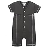 フェザーベビー男の子服ピマコットンヘンリー半袖ポロShortieステッチロンパース カラー: ブラック