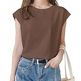 [Mmlnrc] Tシャツ レディース ノースリーブ タンクトップ クルーネック 速乾Tシャツ ゆったり 着痩せ効果 トップス 夏服 無地 フレンチスリーブ カットソー 重ね着 丸首 柔らか おしゃれ 可愛い カジュアル 通勤 デート 夏 ゆるＴ (JP, アルファベット, L, 標準, ブラウン)