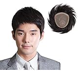 FESHFEN ウィッグ メンズ ヘアピース 男性用 部分ウィッグ かつら ポイントウィッグ 人毛100％ 白髪隠れ 増毛 医療用 ショート トップカバー 総手植え 簡単 自然 黒 引き抜き式 14cm*16cm