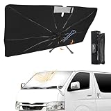 新型 ハイエース 200系 ワイドボディ 専用 傘型サンシェード 車種専用設計 360°回転可能 遮光 断熱UVカット フロントガラス用 10本骨グラスファイバー ワンタッチ収納 取付簡単 収納袋付き 001（HAICE 200 ワイド 2004年8月-現行対応）