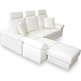 ソファー 3人掛け カウチソファ 【フォルティス ホワイト】横幅：200cm ヘッドレスト付き 同色クッション2個付属 ロータイプ可能 (KIC)