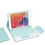 3点セット iPad Air4 Air5 キーボードケース タッチパッド搭載 マグネット分離式 Bluetooth キーボード iPad Air 10.9 インチ 第4世代 /第5世代 2022 タッチキーボードカバー マウス機能 Apple Pencil 収納 ワイヤレスマウス ブルートゥース Keyboard お洒落 可愛い (iPad Air4/Air5, 薄緑)