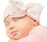 Infanteenie BeenieピンクandホワイトStriped Hat with Polka Dot Bow