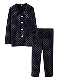 (Helostoma)パジャマ　子供服　男女通用　前開きパジャマ　綿100　長袖　ルームウェア　上下セット 150cm ネイビー