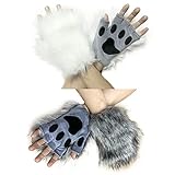 [Famimueno] ハロウィン グッズ 手袋 ねこ もふもふ 毛 てぶくろ コスプレ 狼 けもの 犬 (グレー＋ブラウンのセット)
