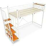 ロフトベッド 階段 宮 コンセント付 軋み防止マット 極太パイプ パイプベッド セミダブル ホワイト