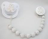 White Beaded Teddy Bear Pacifier Clip ONLY (CPW) by Crystal Dream