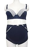 マタニティフラワーレースブラトップ＆ショーツセット　授乳機能付 (M, ネイビー)