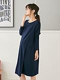 Angeliebe エンジェリーベ マタニティ ワンピース 授乳口付き ポンチ フロント ラップ ワンピ 妊婦服 産前 産後 長袖 M～L ネイビー 22216 22216202