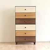 日本製 北欧風 幅60cm 6段ハイチェスト 桐タンス 脚付き 完成品 (ブラウン)