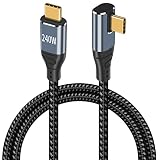 Poyiccot USB Type C L字 【PD3.1 対応 240W/5A 】タイプc ケーブル 急速充電 L字、E-markerチップ内蔵 ナイロン L字型 USB-C タイプc ケーブル MacBook Air Pro iPad Samsung Galaxy などUSB-C機種対応, 1.5M