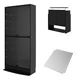 【福袋】【地球家具】フィギュアラック「ワイド」新シリーズセット 幅83cm 奥行29cm 【正規品】[鍵付きコレクションケース] [耐震]（開き戸 ハイタイプ本体+上置きハイタイプ+背面ミラー） ブラック