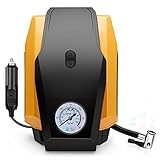 エアコンプレッサー 車用空気入れ 小型電動ポンプ DC12V シガーソケット接続式 高輝度LEDライト付き 空気圧測定 コンパクト 携帯便利 自動車/自転車/バイク/ボール/浮き輪/レジャー用品 (A