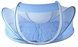 折りたたみ ワンタッチ ベビーベッド 蚊帳 付き 虫よけ ベビー蚊帳 布団付き (ブルー)