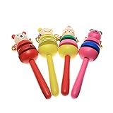Bell – SODIAL ( R ) 4 x Wooden Rattleベル動物パターンペイントおもちゃfor赤ちゃん子