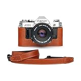 QIYAONUOボディーハーフケース ハンドメイド 本革 ハーフカメラケース バッグ カバー Canon AE-1（ハンドルなし）用 (ブラウン+YN015)