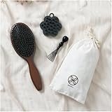 天然黒猪毛ブラシ ギフトセット シリコンシャンプーブラシ ヘッドスパ レディース メンズ マッサージ スカルプケア 頭皮 ブラシ 育毛（ブラック）
