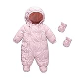 Baby nest ベビー服 カバーオール 長袖ロンパース ダウンコート フード付き 防寒 秋冬用 女の子 星柄 ピンク 18-24ヶ月