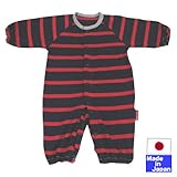 長袖ツーウェイオール（かっこいいボーダー）綿100％　日本製　サイズ50-60cm　 (レッド×ネイビー)